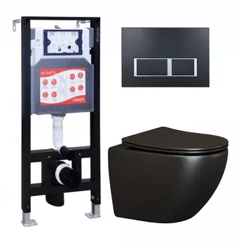 Комплект 3 в 1 инсталляция ESBANO FRAM + Унитаз подвесной Ceramica Nova Metropol CN4002MB + кнопка черная матовая