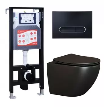 Комплект 3 в 1 инсталляция ESBANO FRAM + Унитаз подвесной Ceramica Nova Metropol CN4002MB + кнопка черная матовая