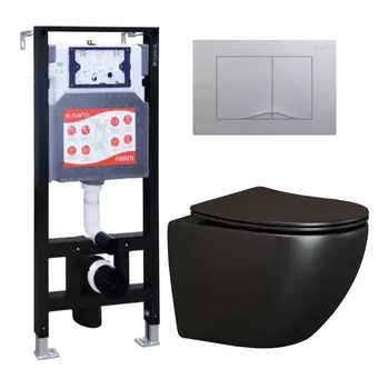 Комплект 3 в 1 инсталляция ESBANO FRAM + Унитаз подвесной Ceramica Nova Metropol CN4002MB + кнопка хром матовая