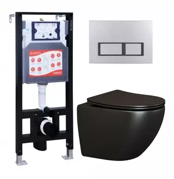 Комплект 3 в 1 инсталляция ESBANO FRAM + Унитаз подвесной Ceramica Nova Metropol CN4002MB + кнопка хром матовая