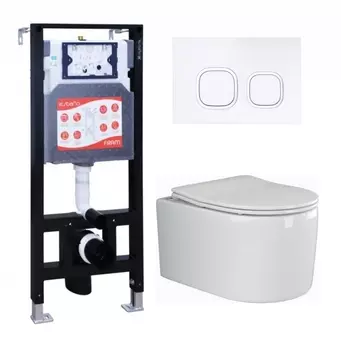 Комплект 3 в 1 инсталляция ESBANO FRAM + Унитаз подвесной Ceramica Nova Moments CN3003 + кнопка белая