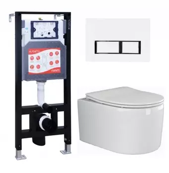 Комплект 3 в 1 инсталляция ESBANO FRAM + Унитаз подвесной Ceramica Nova Moments CN3003 + кнопка белая глянцевая