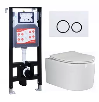 Комплект 3 в 1 инсталляция ESBANO FRAM + Унитаз подвесной Ceramica Nova Moments CN3003 + кнопка белая глянцевая
