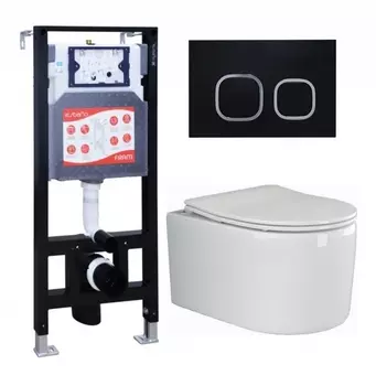 Комплект 3 в 1 инсталляция ESBANO FRAM + Унитаз подвесной Ceramica Nova Moments CN3003 + кнопка черная матовая