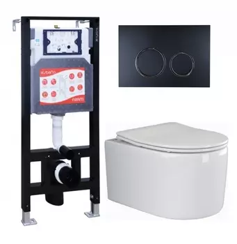 Комплект 3 в 1 инсталляция ESBANO FRAM + Унитаз подвесной Ceramica Nova Moments CN3003 + кнопка черная матовая