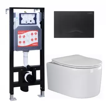 Комплект 3 в 1 инсталляция ESBANO FRAM + Унитаз подвесной Ceramica Nova Moments CN3003 + кнопка черная матовая