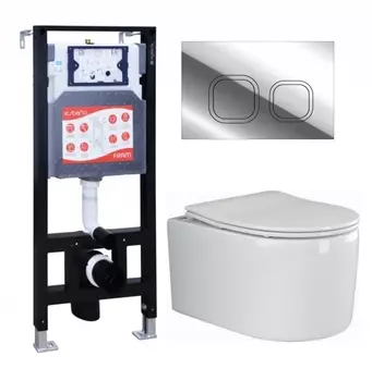 Комплект 3 в 1 инсталляция ESBANO FRAM + Унитаз подвесной Ceramica Nova Moments CN3003 + кнопка хром глянцевая