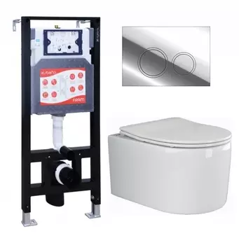 Комплект 3 в 1 инсталляция ESBANO FRAM + Унитаз подвесной Ceramica Nova Moments CN3003 + кнопка хром глянцевая