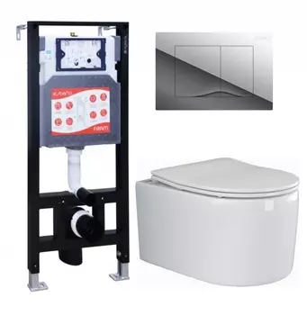 Комплект 3 в 1 инсталляция ESBANO FRAM + Унитаз подвесной Ceramica Nova Moments CN3003 + кнопка хром глянцевая