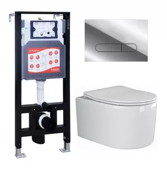 Комплект 3 в 1 инсталляция ESBANO FRAM + Унитаз подвесной Ceramica Nova Moments CN3003 + кнопка хром глянцевая