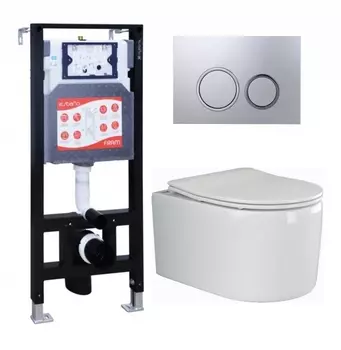 Комплект 3 в 1 инсталляция ESBANO FRAM + Унитаз подвесной Ceramica Nova Moments CN3003 + кнопка хром матовая