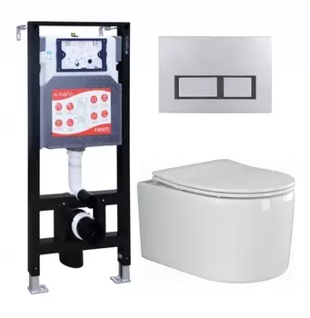 Комплект 3 в 1 инсталляция ESBANO FRAM + Унитаз подвесной Ceramica Nova Moments CN3003 + кнопка хром матовая