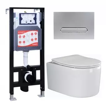 Комплект 3 в 1 инсталляция ESBANO FRAM + Унитаз подвесной Ceramica Nova Moments CN3003 + кнопка хром матовая