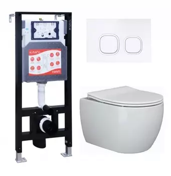 Комплект 3 в 1 инсталляция ESBANO FRAM + Унитаз подвесной Ceramica Nova Play CN3001 + кнопка белая