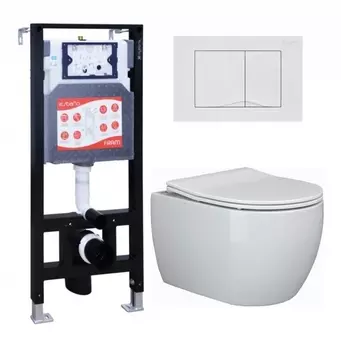 Комплект 3 в 1 инсталляция ESBANO FRAM + Унитаз подвесной Ceramica Nova Play CN3001 + кнопка белая глянцевая