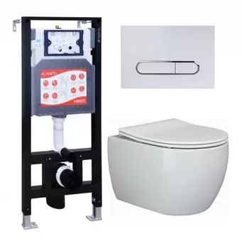 Комплект 3 в 1 инсталляция ESBANO FRAM + Унитаз подвесной Ceramica Nova Play CN3001 + кнопка белая глянцевая