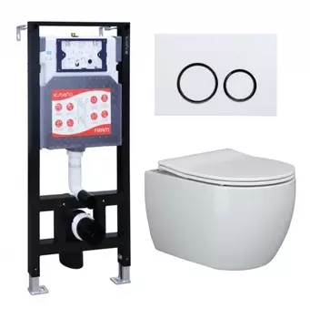 Комплект 3 в 1 инсталляция ESBANO FRAM + Унитаз подвесной Ceramica Nova Play CN3001 + кнопка белая глянцевая