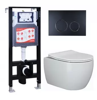 Комплект 3 в 1 инсталляция ESBANO FRAM + Унитаз подвесной Ceramica Nova Play CN3001 + кнопка черная матовая