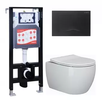 Комплект 3 в 1 инсталляция ESBANO FRAM + Унитаз подвесной Ceramica Nova Play CN3001 + кнопка черная матовая
