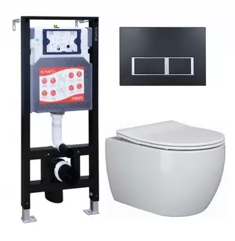 Комплект 3 в 1 инсталляция ESBANO FRAM + Унитаз подвесной Ceramica Nova Play CN3001 + кнопка черная матовая