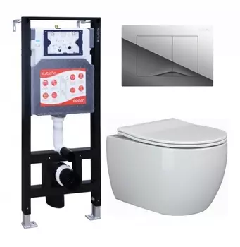 Комплект 3 в 1 инсталляция ESBANO FRAM + Унитаз подвесной Ceramica Nova Play CN3001 + кнопка хром глянцевая