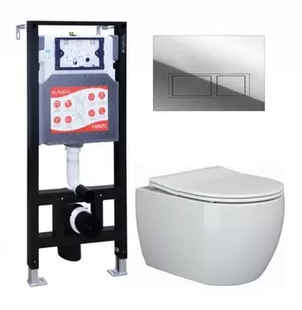 Комплект 3 в 1 инсталляция ESBANO FRAM + Унитаз подвесной Ceramica Nova Play CN3001 + кнопка хром глянцевая