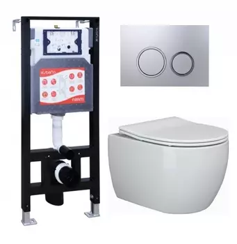 Комплект 3 в 1 инсталляция ESBANO FRAM + Унитаз подвесной Ceramica Nova Play CN3001 + кнопка хром матовая