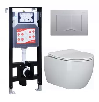 Комплект 3 в 1 инсталляция ESBANO FRAM + Унитаз подвесной Ceramica Nova Play CN3001 + кнопка хром матовая