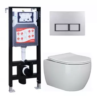 Комплект 3 в 1 инсталляция ESBANO FRAM + Унитаз подвесной Ceramica Nova Play CN3001 + кнопка хром матовая
