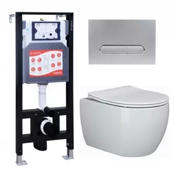 Комплект 3 в 1 инсталляция ESBANO FRAM + Унитаз подвесной Ceramica Nova Play CN3001 + кнопка хром матовая