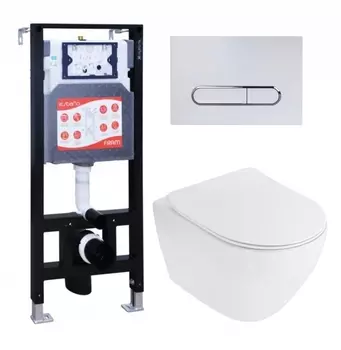 Комплект 3 в 1 инсталляция ESBANO FRAM + Унитаз подвесной Cezares Stylus CZR-513-TH-R + кнопка белая глянцевая