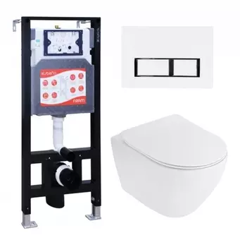 Комплект 3 в 1 инсталляция ESBANO FRAM + Унитаз подвесной Cezares Stylus CZR-513-TH-R + кнопка белая глянцевая