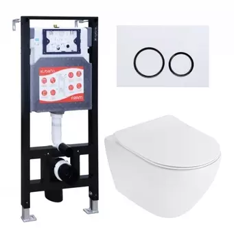 Комплект 3 в 1 инсталляция ESBANO FRAM + Унитаз подвесной Cezares Stylus CZR-513-TH-R + кнопка белая глянцевая