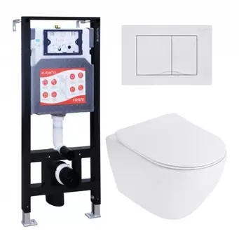 Комплект 3 в 1 инсталляция ESBANO FRAM + Унитаз подвесной Cezares Stylus CZR-513-TH-R + кнопка белая глянцевая FRAM+ESINVRT29GW+CZR-513-TH-R+CZR-2011-SC