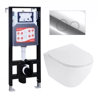 Комплект 3 в 1 инсталляция ESBANO FRAM + Унитаз подвесной Cezares Stylus CZR-513-TH-R + кнопка хром глянцевая