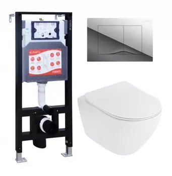 Комплект 3 в 1 инсталляция ESBANO FRAM + Унитаз подвесной Cezares Stylus CZR-513-TH-R + кнопка хром глянцевая