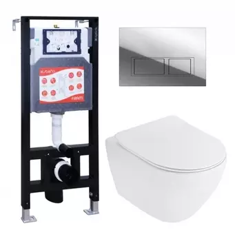 Комплект 3 в 1 инсталляция ESBANO FRAM + Унитаз подвесной Cezares Stylus CZR-513-TH-R + кнопка хром глянцевая