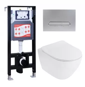 Комплект 3 в 1 инсталляция ESBANO FRAM + Унитаз подвесной Cezares Stylus CZR-513-TH-R + кнопка хром матовая