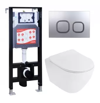 Комплект 3 в 1 инсталляция ESBANO FRAM + Унитаз подвесной Cezares Stylus CZR-513-TH-R + кнопка хром матовая