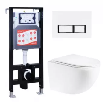 Комплект 3 в 1 инсталляция ESBANO FRAM + Унитаз подвесной Enio Unico + кнопка белая глянцевая