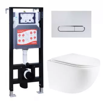 Комплект 3 в 1 инсталляция ESBANO FRAM + Унитаз подвесной Enio Unico + кнопка белая глянцевая