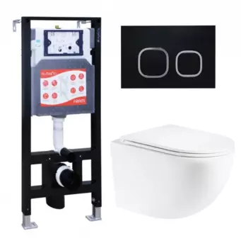 Комплект 3 в 1 инсталляция ESBANO FRAM + Унитаз подвесной Enio Unico + кнопка черная матовая