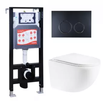 Комплект 3 в 1 инсталляция ESBANO FRAM + Унитаз подвесной Enio Unico + кнопка черная матовая