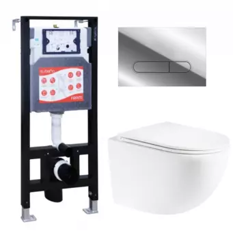 Комплект 3 в 1 инсталляция ESBANO FRAM + Унитаз подвесной Enio Unico + кнопка хром глянцевая