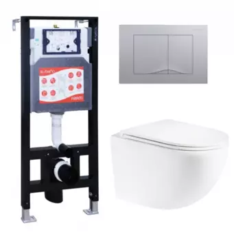 Комплект 3 в 1 инсталляция ESBANO FRAM + Унитаз подвесной Enio Unico + кнопка хром матовая