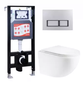 Комплект 3 в 1 инсталляция ESBANO FRAM + Унитаз подвесной Enio Unico + кнопка хром матовая