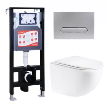 Комплект 3 в 1 инсталляция ESBANO FRAM + Унитаз подвесной Enio Unico + кнопка хром матовая