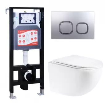 Комплект 3 в 1 инсталляция ESBANO FRAM + Унитаз подвесной Enio Unico + кнопка хром матовая