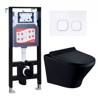 Комплект 3 в 1 инсталляция ESBANO FRAM + Унитаз подвесной Esbano Aster ESUPASTEBM + кнопка белая