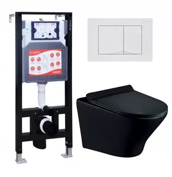 Комплект 3 в 1 инсталляция ESBANO FRAM + Унитаз подвесной Esbano Aster ESUPASTEBM + кнопка белая глянцевая